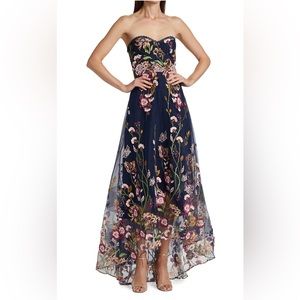NWT Marchesa Notte Navy Floral Strapless Gown | Size 8